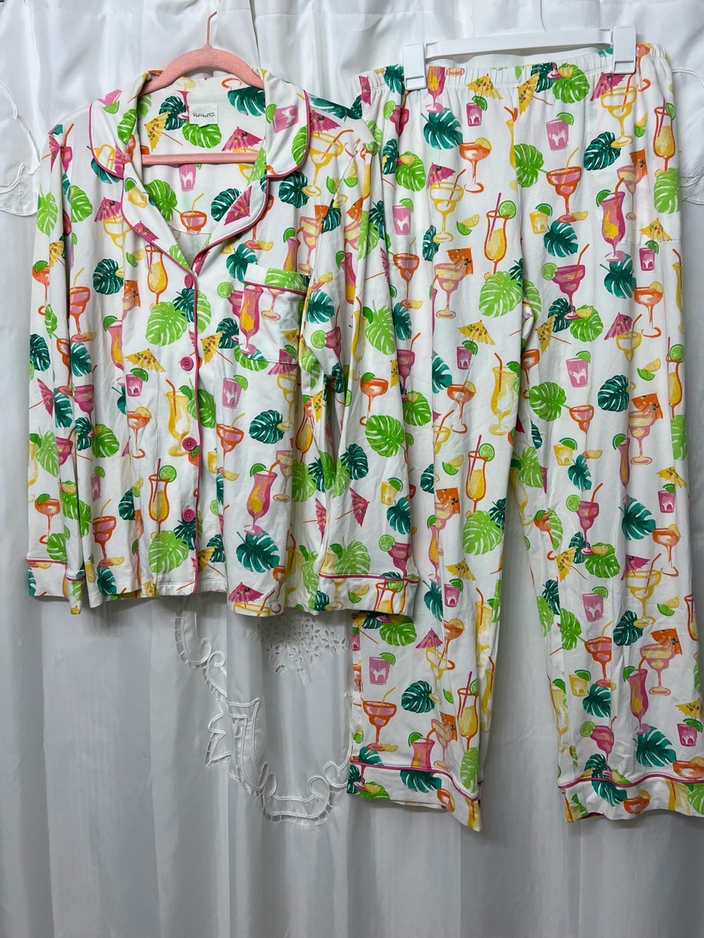 BedHead PJs Tropical Cocktail Monstera Pajama Set Cotton Size L